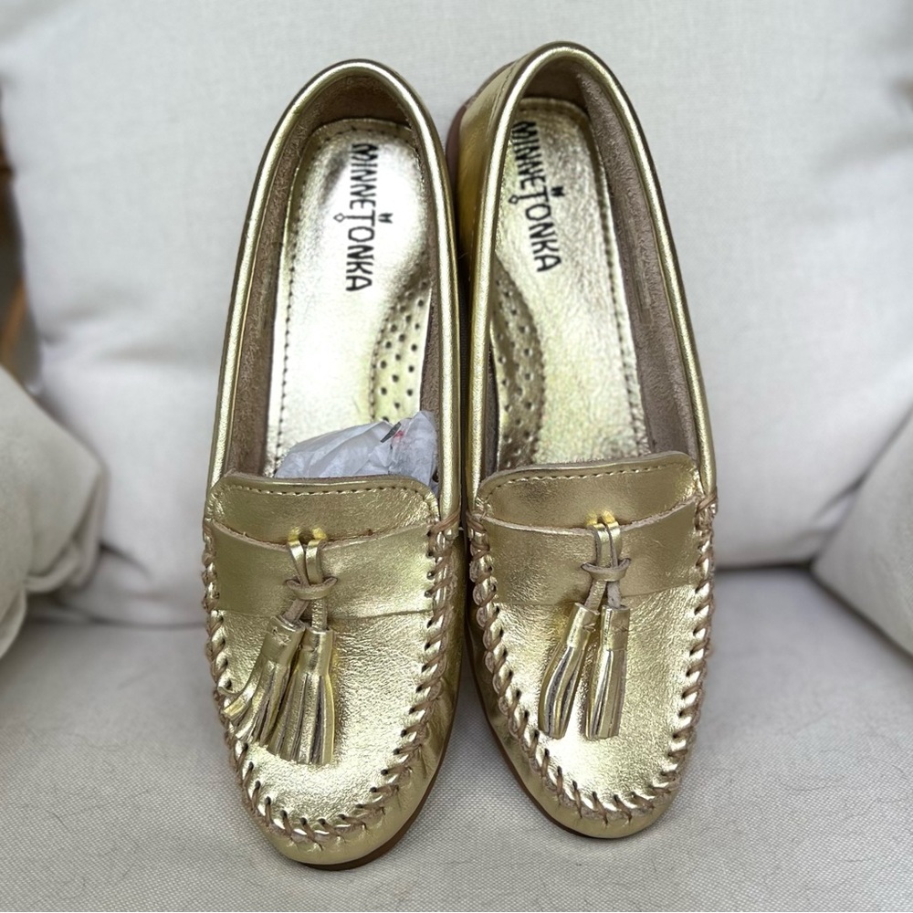 Minnetonka Grace Gold Leather Moccasins